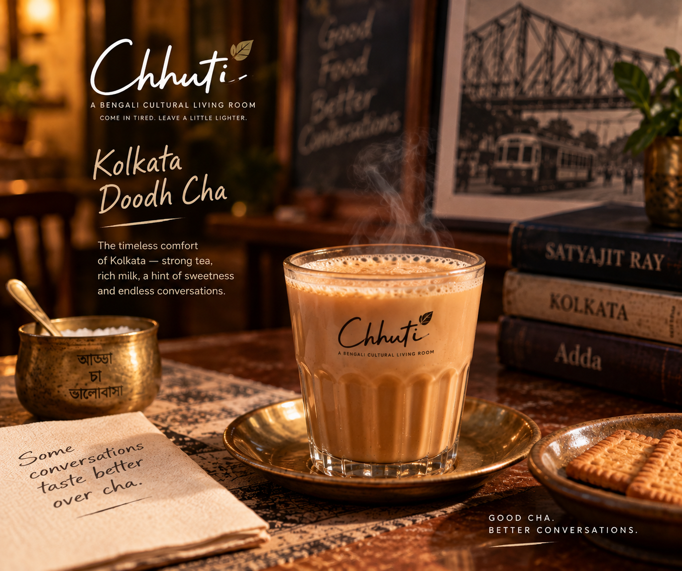 The tables at Chhuti, set for adda